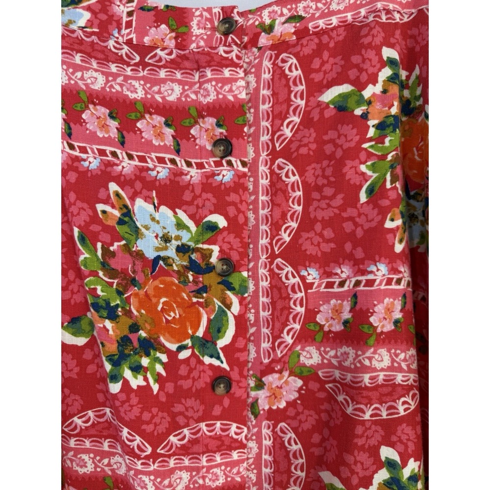 Lauren Conrad Red Floral Midi Skirt Linen Blend Women's XXL Elastic Waist Fairy - Picture 4 of 10